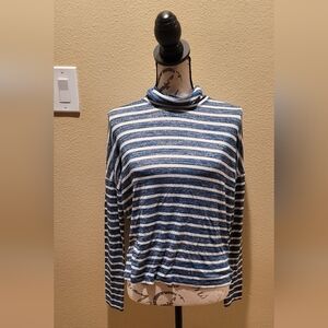 Banana Republic Blue and White Striped Long Sleeve Top Luxe Spun